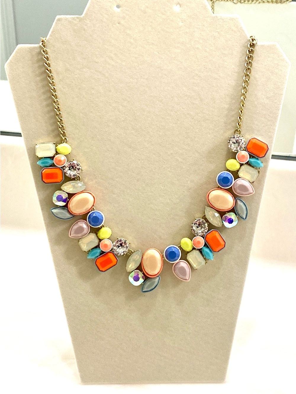 J. Crew Brûlée Colorful Gemstone Bib Necklace — Peach, Orange, Blue & Yellow